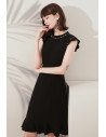 Chic Little Black Round Beaded Neckline Cocktail Dress Fitted with Cap Sleeves - HTX96033