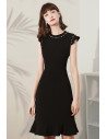 Chic Little Black Round Beaded Neckline Cocktail Dress Fitted with Cap Sleeves - HTX96033