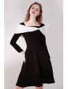 Retro Black Short Party Dress Elegant with Long Sleeves - HTX96017