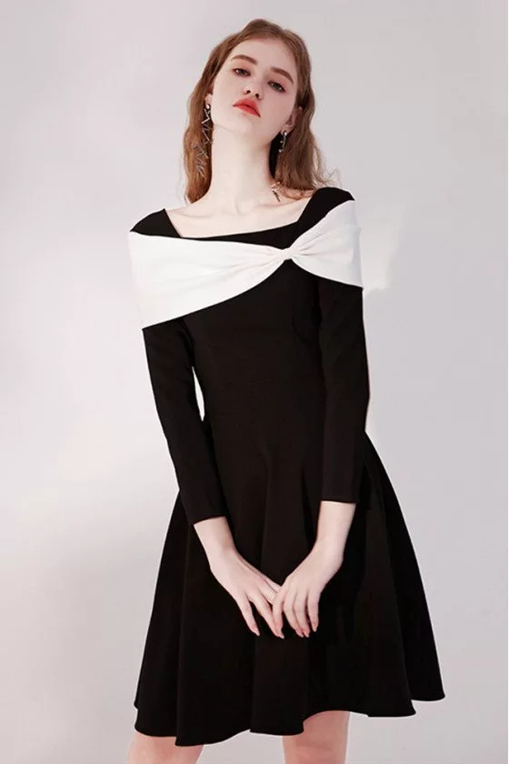 Retro Black Short Party Dress Elegant with Long Sleeves - $72.9792  #HTX96017 - SheProm.com