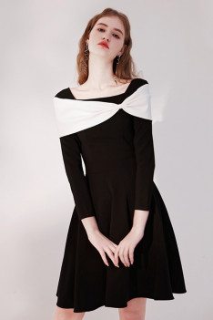 Retro Black Short Party Dress Elegant with Long Sleeves - HTX96017