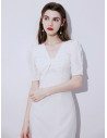 Little White Short Homecoming Party Dress Vneck with Bubble Sleeves - HTX96006