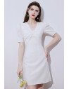 Little White Short Homecoming Party Dress Vneck with Bubble Sleeves - HTX96006
