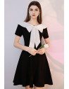 Romantic Bow Knot Black And White Semi Party Dress with Short Sleeves - HTX96002