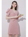 Cute Pink Short Homecoming Party Dress Vneck with Bubble Sleeves - HTX96004