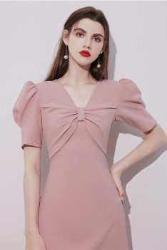 Cute Pink Short Homecoming Party Dress Vneck with Bubble Sleeves - HTX96004