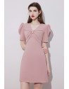 Cute Pink Short Homecoming Party Dress Vneck with Bubble Sleeves - HTX96004