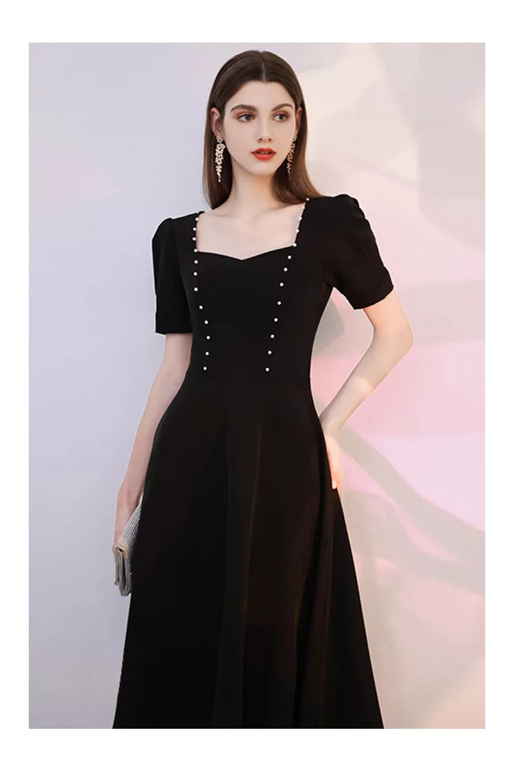 Vintage Chic Knee Length Black Semi Formal Dress with Short Sleeves ...