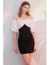 Black And White Cocktail Party Dress with Off Shoulder Sleeves - HTX96011