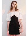 Black And White Cocktail Party Dress with Off Shoulder Sleeves - HTX96011