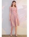Elegant Pink Knee Length Short Sleeved Semi Party Dress with Ruffles - HTX96008