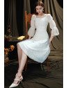 White Lace Square Neckline Elegant Hoco Party Dress with Bubble Sleeves - HTX96029
