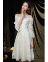 White Lace Square Neckline Elegant Hoco Party Dress with Bubble Sleeves - HTX96029