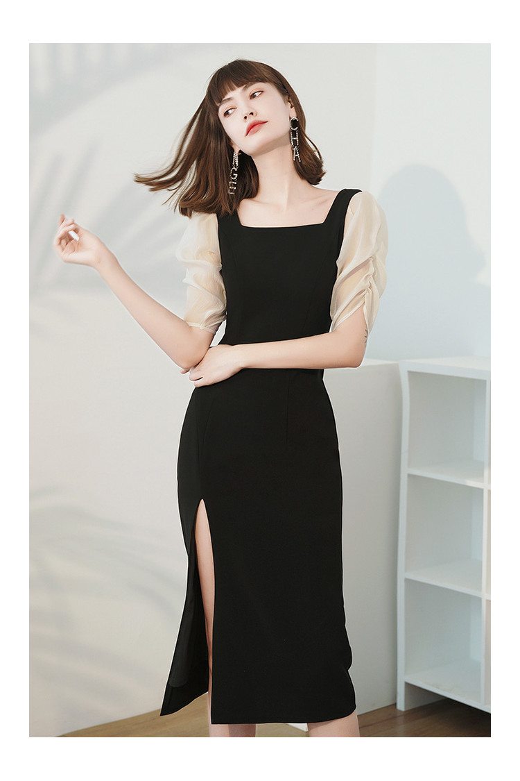 Elegant Square Neckline Sheath Party Dress Black with Bubble Sleeves ...