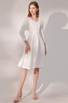 Retro Long Sleeved Knee Length Party Dress with Flower Buttons - HTX96021