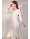 Retro Long Sleeved Knee Length Party Dress with Flower Buttons - HTX96021