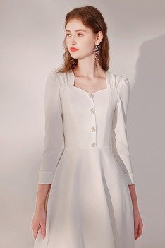 Retro Long Sleeved Knee Length Party Dress with Flower Buttons - HTX96021