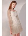 Champagne Sequined Short Homecoming Dress Bling with Long Sleeves - HTX96019