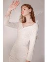Pretty Slim Fit Little White Party Dress with Long Sleeves - HTX96025