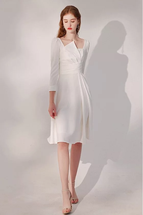 slim fit dress slacks Short Party Dress with Ruffled Shoulders White / XSmall main image 0