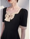 Retro Chic Bow Knot Little Black Party Dress with Square Neckline - HTX96049