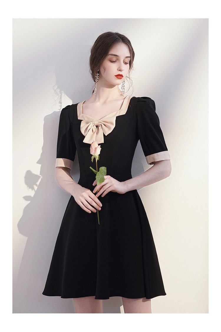 Retro Chic Bow Knot Little Black Party Dress with Square Neckline - $69 ...