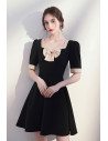 Retro Chic Bow Knot Little Black Party Dress with Square Neckline - HTX96049