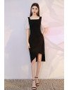 French Little Black Square Neckline Cocktail Dress with Bubble Sleeves - HTX96001