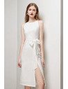 Elegant White Party Dress Sleeveless with Side Split Sash - HTX96014
