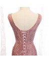 Pink Vneck Mermaid Fitted Prom Dress with Beaded Appliques - MX16011