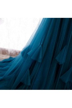 Simple Ink Blue Empire Long Formal Dress Tulle with Spaghetti Straps - MX16030