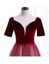 Burgundy White Ombre Tulle Special Occasion Dress with Short Sleeves - MX16069
