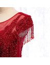 Modest Burgundy Aline Tulle Formal Dress Round Neck with Appliques - MX16021