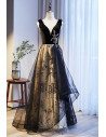 Black Vneck Ruffled Tulle Prom Dress with Sequined Pattern - MX16128