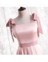 Cute Pink Satin Tea Length Hoco Dress with Strappy Straps - MX16132