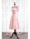 Cute Pink Satin Tea Length Hoco Dress with Strappy Straps - MX16132