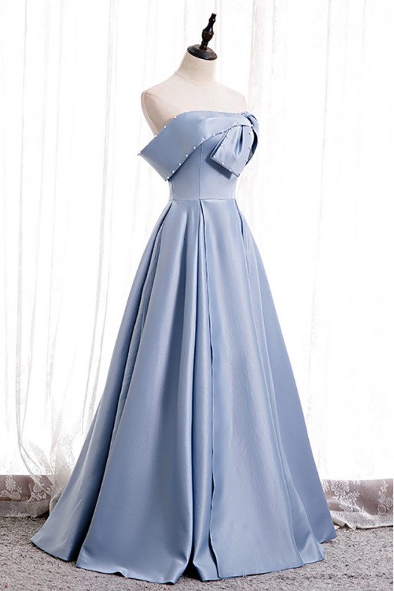 Elegant Blue Satin Formal Dress Ruffled with Beadings - $104.9832 # ...