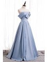Elegant Blue Satin Formal Dress Ruffled with Beadings - MX16104