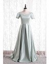 Elegant Beaded Satin Formal Dress Pleated with Short Sleeves - MX16133
