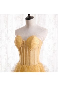 Yellow Mesh Tulle Corset Prom Dress Ballgown Strapless - MX16121