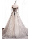 Formal Long Tulle Prom Dress Ballgown with Sequined Long Sleeves - MX16097