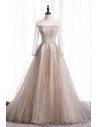 Formal Long Tulle Prom Dress Ballgown with Sequined Long Sleeves - MX16097