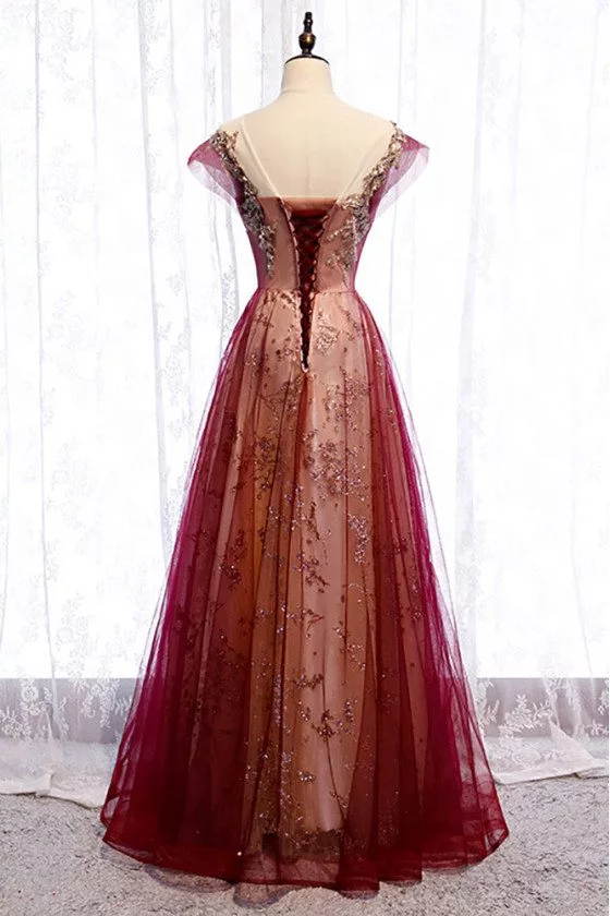 open lace back dress Burgundy Strapless Glitter Crystal Corset Prom Dress