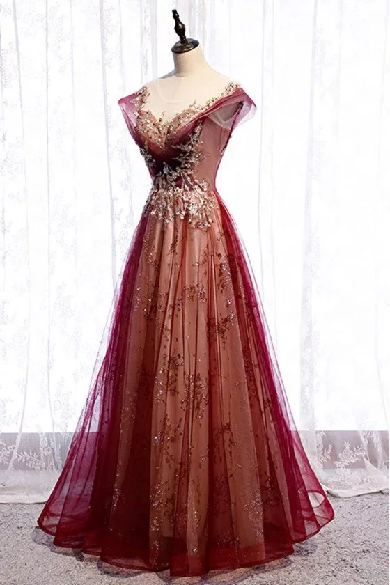 Burgundy and clearance gold long dress