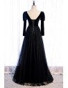 Gothic Black Formal Long Tulle Prom Dress with Long Sleeves - MX16082