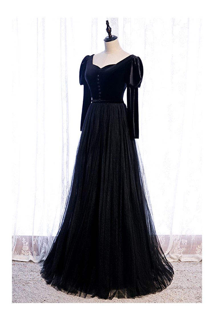 black tulle prom dress