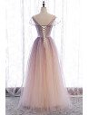 Purple Bling Tulle Prom Dress Illusion Neck with Little Stars - MX16058