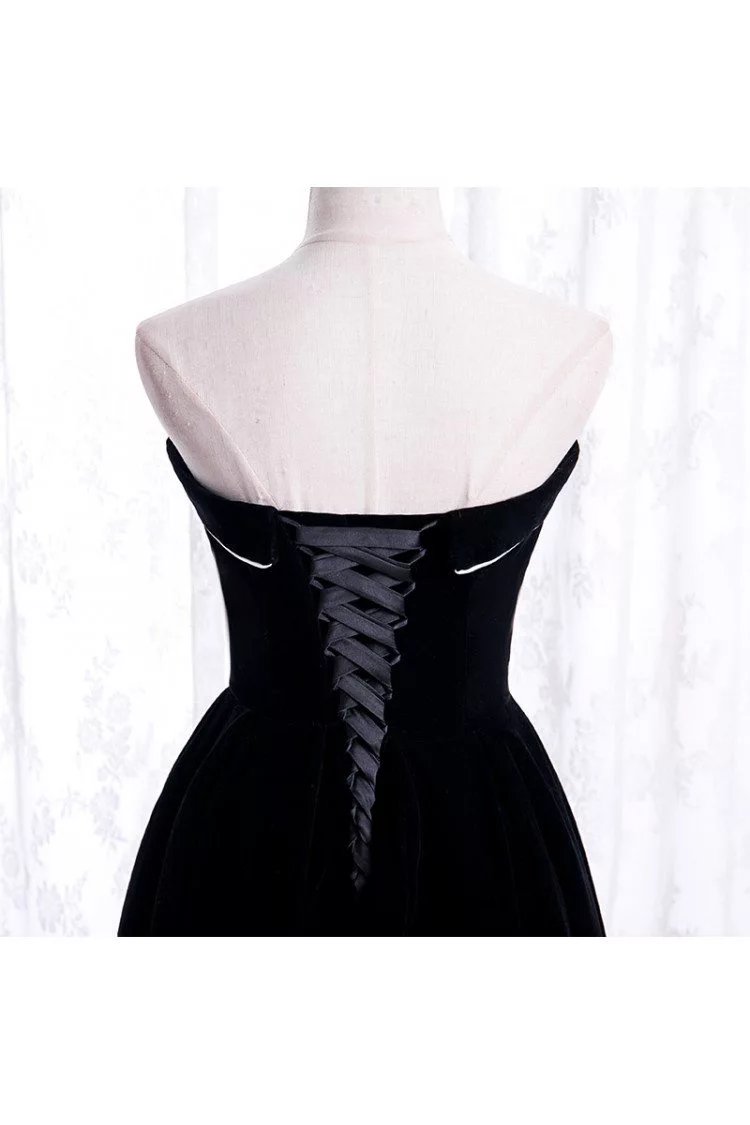 Black Velvet Tea Length Strapless Corset Dress – Lisposa