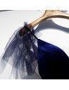 Velvet with Tulle Navy Blue Aline Vneck Prom Dress with Bling - MX16004