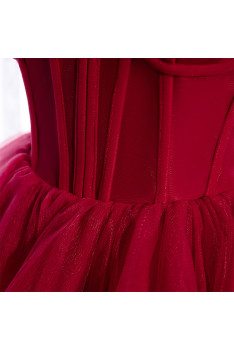 Burgundy Ruffled Tulle Prom Dress Ballgown with Corset Top - MX16099